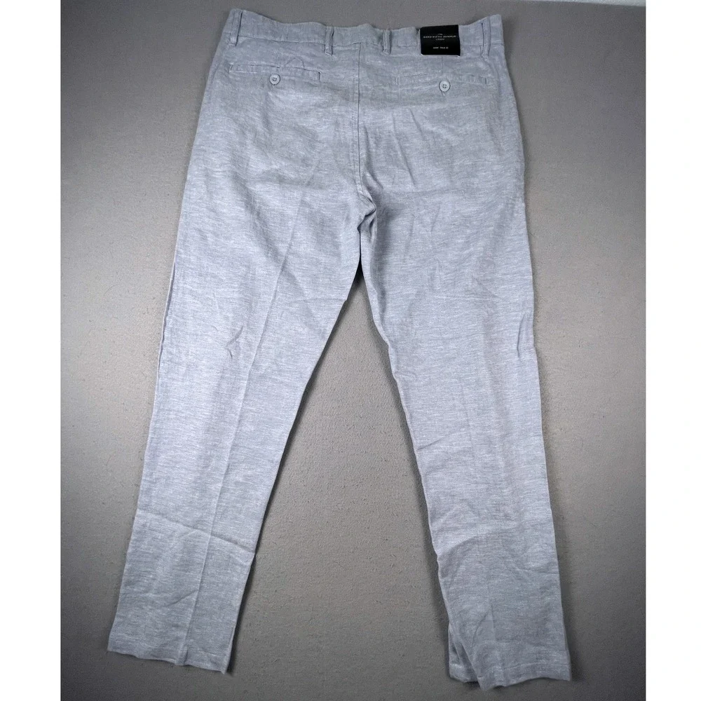 Saks Fifth Avenue Pants Mens 32x32 Light Blue Linen Flat Front Straight Trousers
